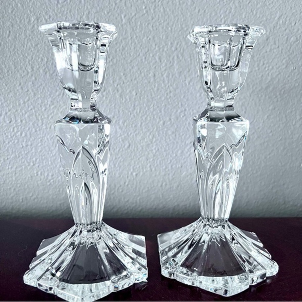 Vintage lead glass cut candle stick holders